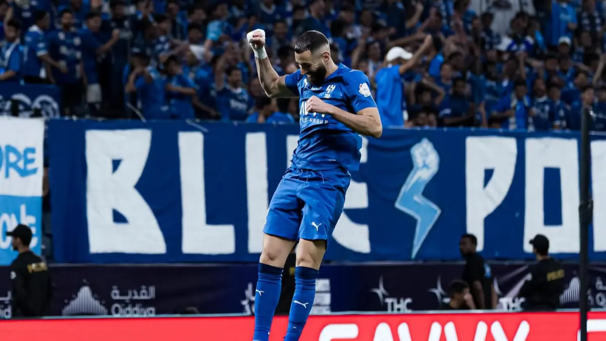 Karim Benzema selebrasi setelah mencetak gol untuk Al-Hilal. Sumber: IG Al-Hilal @alhilal