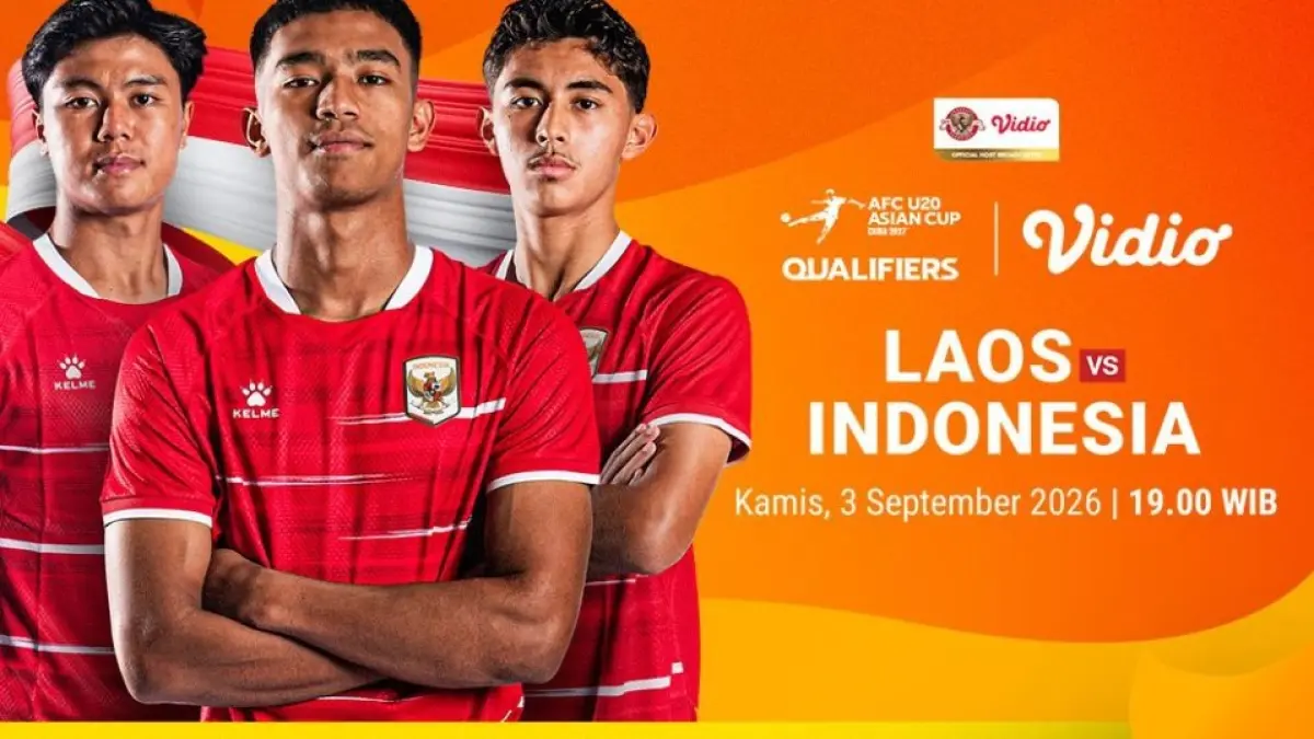 Pertandingan Laos vs Indonesia pada laga kedua Grup H Kualifikasi Piala Asia U20 2027, Kamis (3/9/2026) pukul 19.00 WIB. Pertandingan disiarkan langsung melalui Vidio sebagai official host broadcaster. (Vidio)