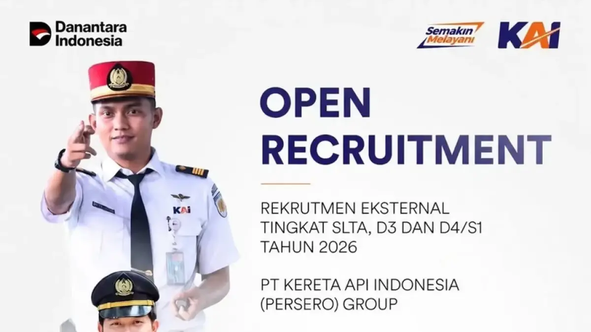 KESEMPATAN BARU: Rekrutmen KAI Group 2026 dibuka mulai 4 September, membuka peluang kerja di berbagai bidang mulai dari operasional hingga administrasi. (Foto: Dok. Instagram/anakmagang.id)