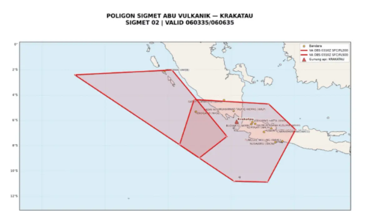Sebaran abu vulkanik Gunung Anak Krakatau sumber: instagram/@infobmkg