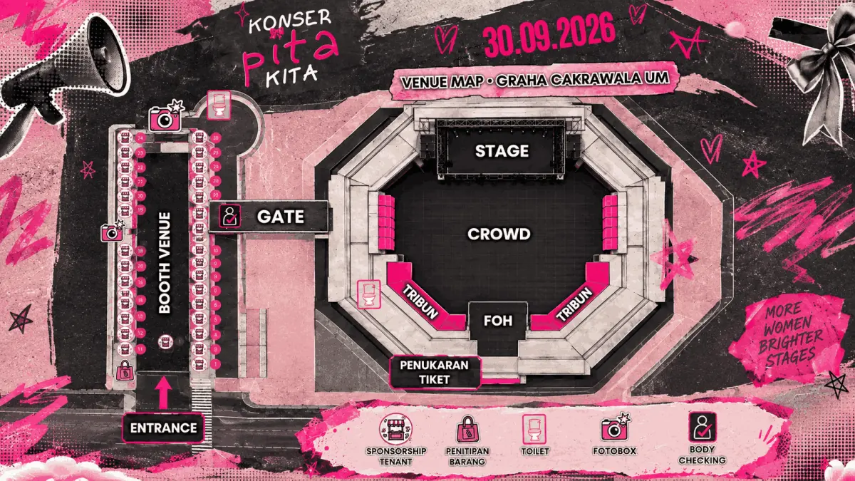 Layout venue Konser Pita Kita 2026 di Graha Cakrawala UM. (Instagram/@konserpitakita)