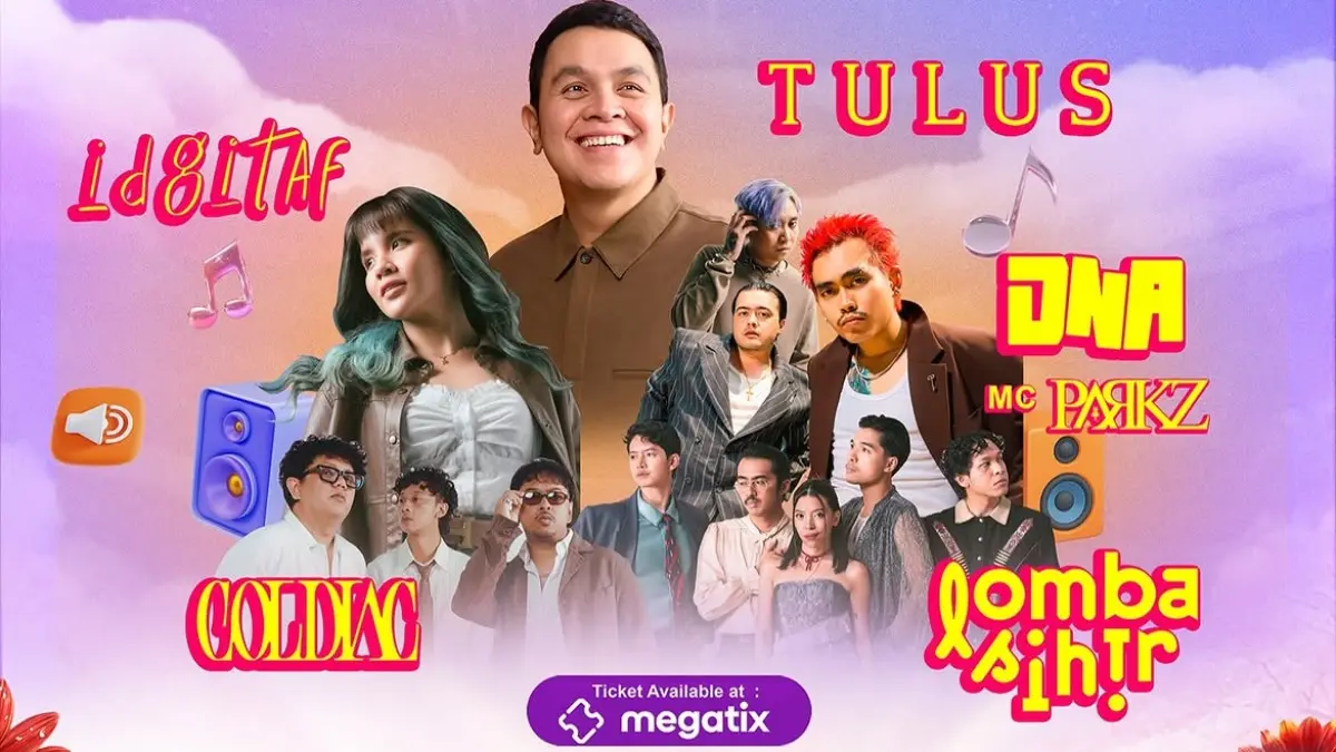 Live Arena 2026 yang menampilkan line up lengkap, mulai dari Tulus, Idgitaf, Coldiac, DNA, hingga Lomba Sihir. Konser musik ini akan digelar di UMM Dome Malang pada 16 Oktober 2026, dengan tiket tersedia melalui Megatix. (Instagram/livearena.id)