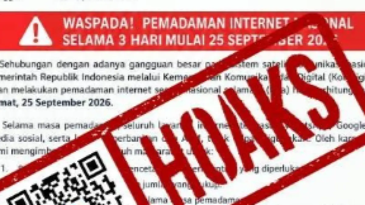 Surat hoaks pemadaman internet nasional yang beredar di media sosial. Komdigi memastikan informasi ini palsu. (Foto: Komdigi)