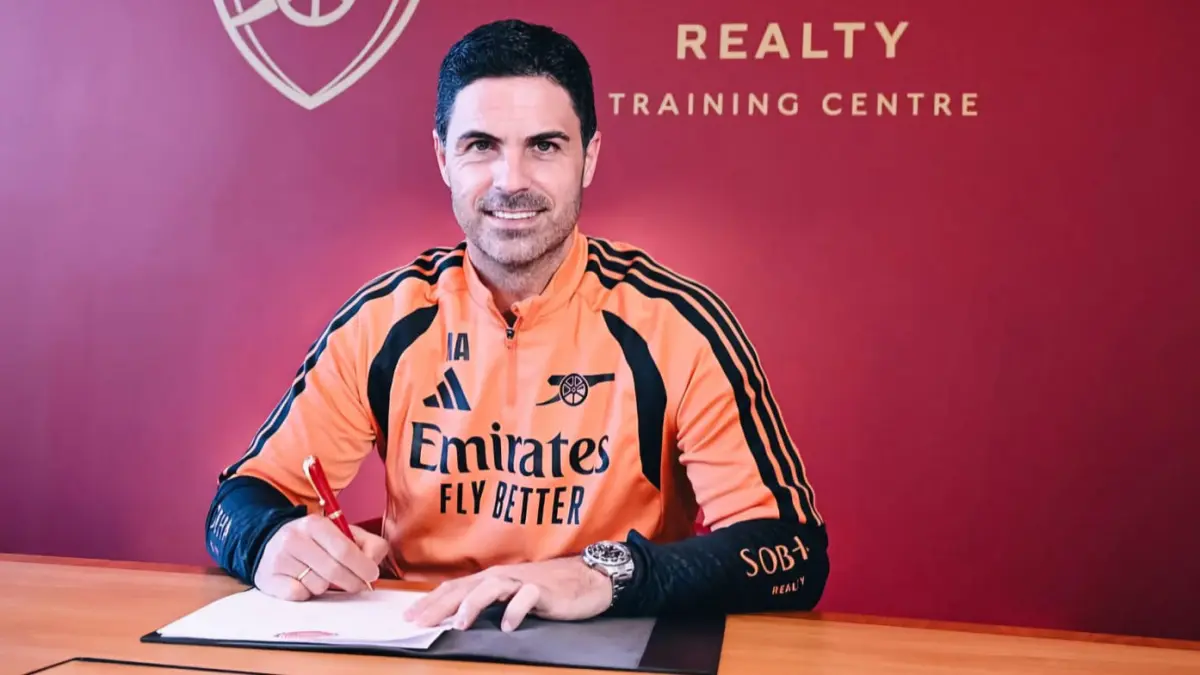 Mikel Arteta memperpanjang kontraknya hingga tahun 2030. Sumber: IG/@arsenal