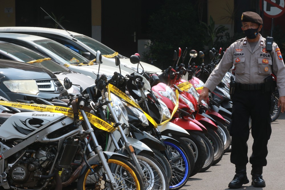 Barang bukti balap liar yang disita Polresta Malang Kota. Foto: Rubianto/Radar Malang