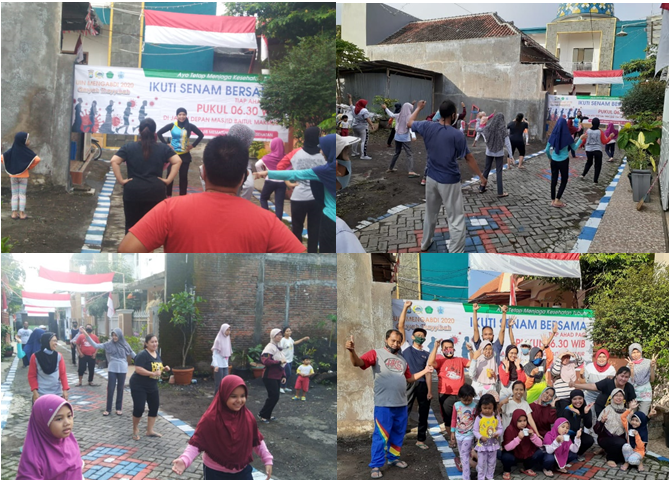 Warga RW 13 Purwodadi, Blimbing ikuti senam bersama dalam program UIN Mengabdi, 20 Agustus lalu.    (Juhari for Radar Malang)