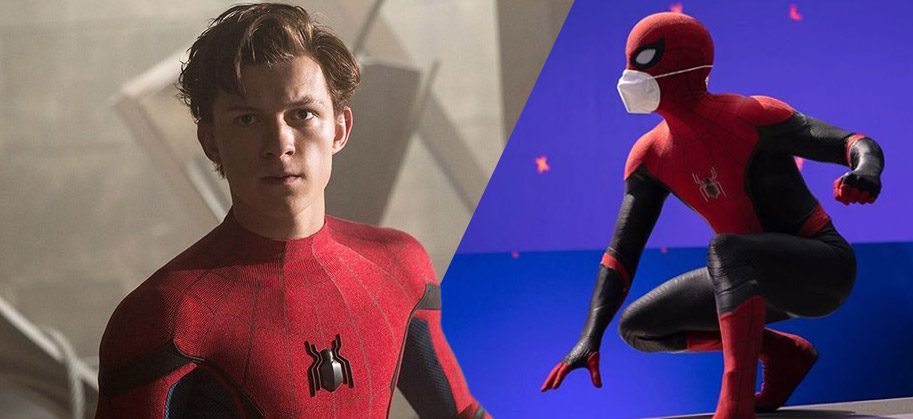 Peter Parker yang diperankan Tom Holland, memakai kostum Spider-Man lengkap dengan masker sesuai protokol kesehatan Covid (joblo)