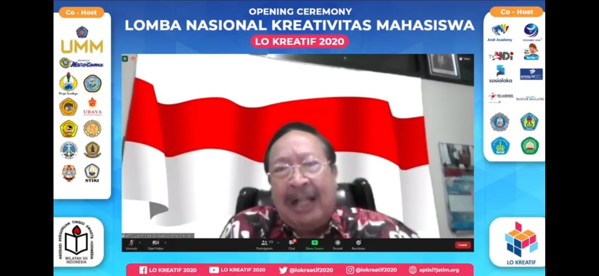 Ketua Aptisi Jawa Timur, Prof Dr Suko Wiyono SH MH saat pembukaan LO Kreatif 2020 (screenshot YouTube)