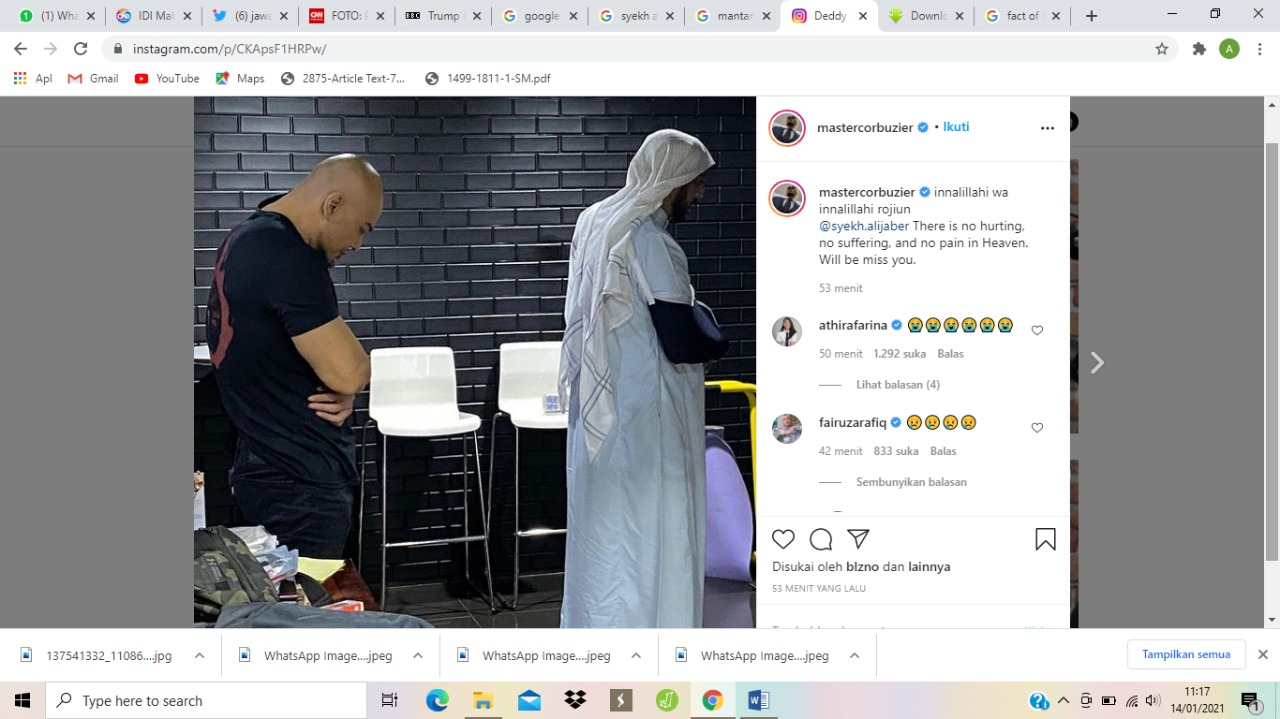 Unggahan Deddy Corbuzier berisi ucapan duka atas meninggalnya Syekh Ali Jaber Screenshot Instagram)