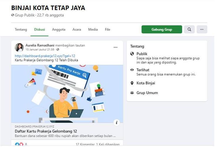 Tautan link pendaftaran kartu prakerja dicurigai sebagai upaya pencurian data karena hingga saat ini belum ada pembukaan program ini (screenshot).