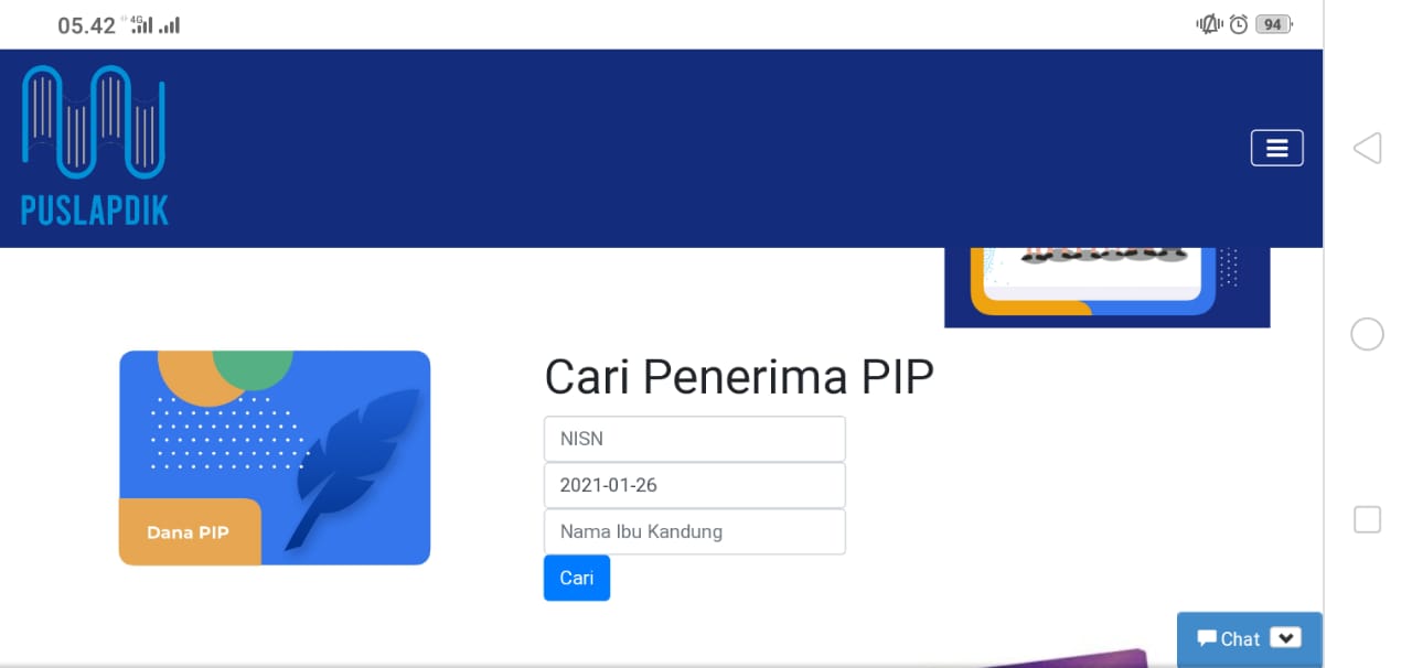 Di laman Kemendikbud.go.id , peserta didik bisa mengecek namanya apakah masuk penerima PIP atau bukan (screenshot)