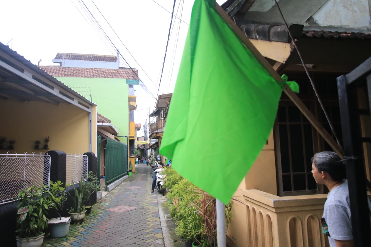 Bendera status zonasi Covid-19 di Kota Malang. (Laoh Mahfud / Radar Malang)