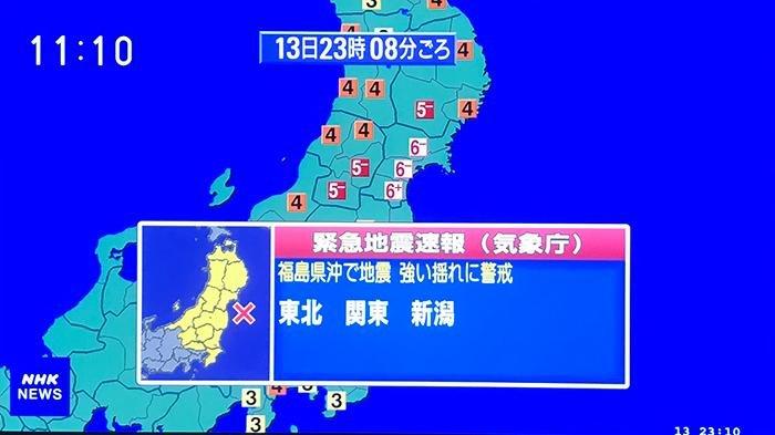Laporan terjadinya gempa di Fukushima, Jepang Gempa 7,1 Magnitudo Guncang Kota Fukushima, Jepang. (source: nhk news)