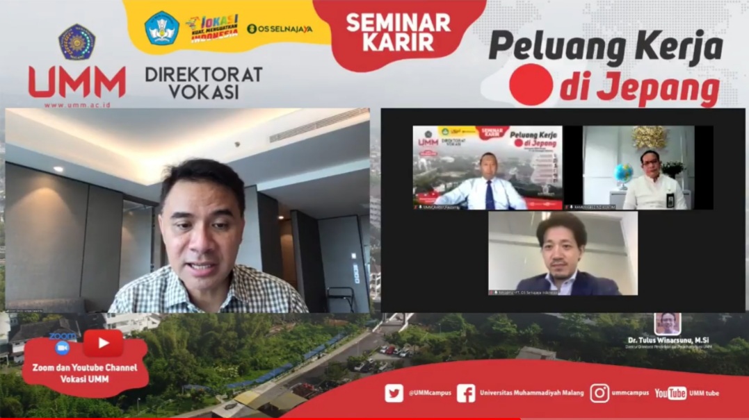 Seminar peluang kerja di Jepang yang digelar  Direktorat Pendidikan dan Pelatihan Vokasi Universitas Muhammadiyah Malang (UMM) (screenshot)