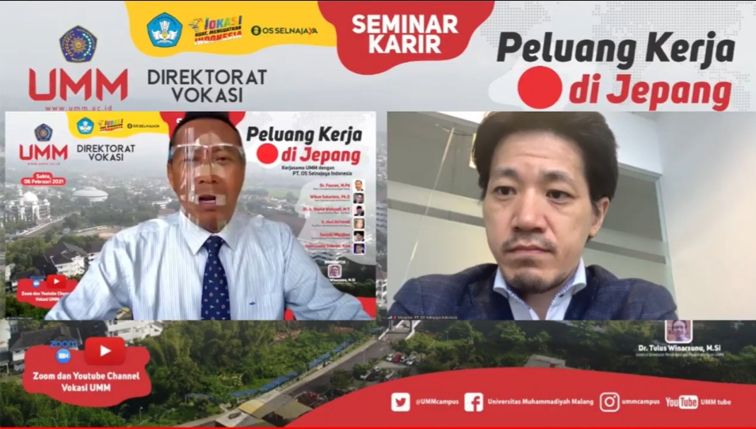 Seminar peluang kerja di Jepang yang digelar  Direktorat Pendidikan dan Pelatihan Vokasi Universitas Muhammadiyah Malang (UMM) (screenshot)