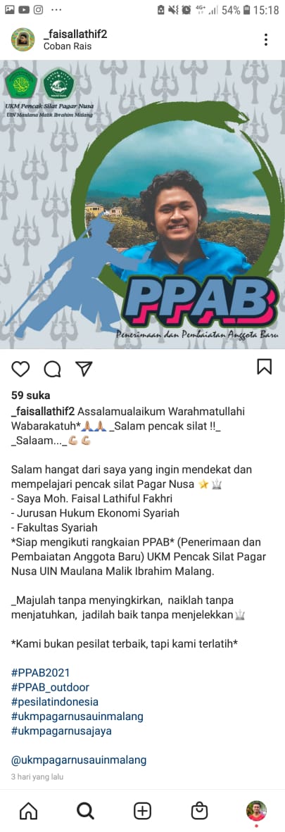 Faishal, salah satu korban meninggal saat pelaksanaan PPAB UKM Pencak Silat Pagar Nusa   (ist)
