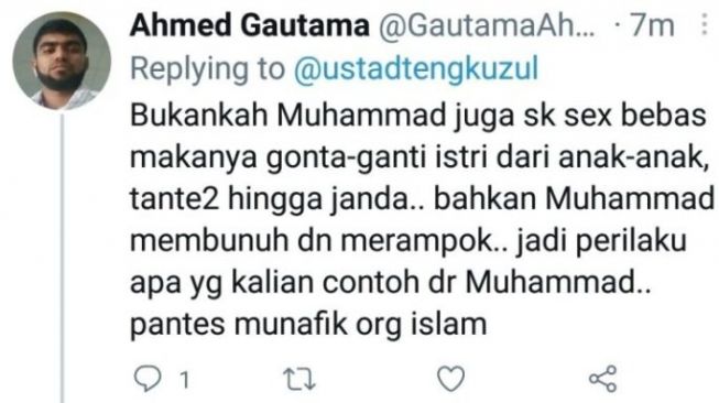 Unggahan akun Twitter penghina Nabi Muhammad, akun tersebut kini menghilang (ist)