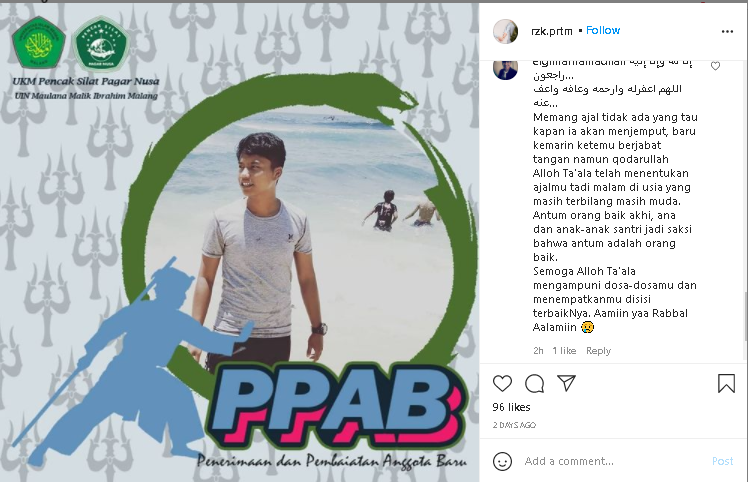 screenshoot unggahan terakhir Miftah Rizki (Instagram @rzk.prtm/ist)