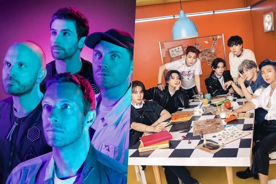 Coldplay dan BTS, dua grup band yang dirumorkan bakal berkolaborasi. (soompi / ist)