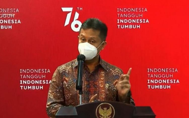 Menteri Kesehatan Budi Gunadi Sadikin saat konferensi pers daring di Jakarta, Senin (26/7). (Antara/ist)