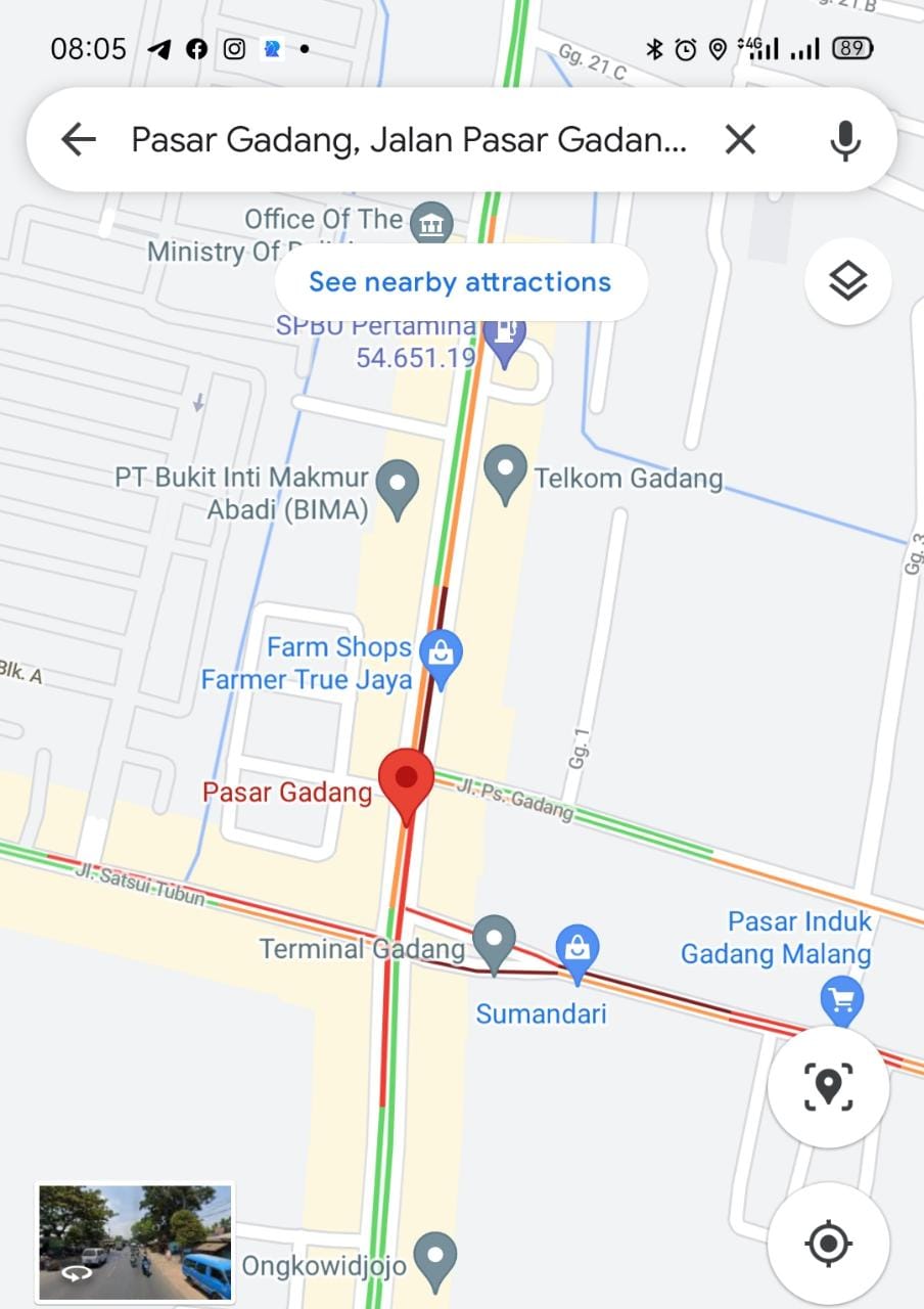 Tampilan kondisi kemacetan di wilayah Gadang di jam kerja yang dipantau melalui Google Map (ist)