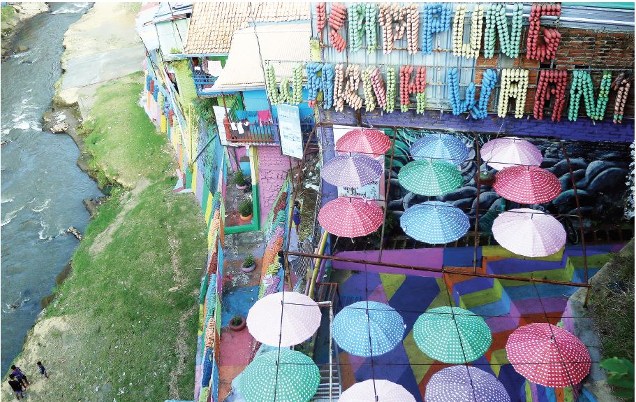Kampung Warna Warni di Kota Malang. Kini pengelola butuh tambahan dana lagi untuk kembali bangkit  (Darmono/Radar Malang)