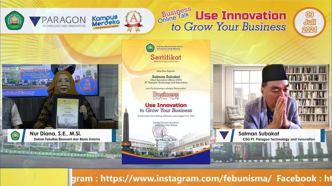 Seminar daring Unisma bersama CEO PT Paragon Tehnology and Innovation Salman Subakat (Unisma/ist)