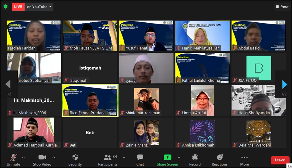 Pelatihan daring yang digelar untuk alumni Jurusan Sastra Arab Fakultas Sastra UM. (ist)