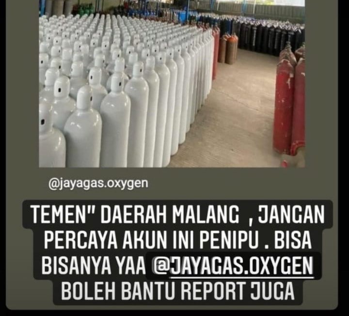 Postingan kasus penipuan berkedok penjualan tabung oksigen secara online di Malang. (ist)
