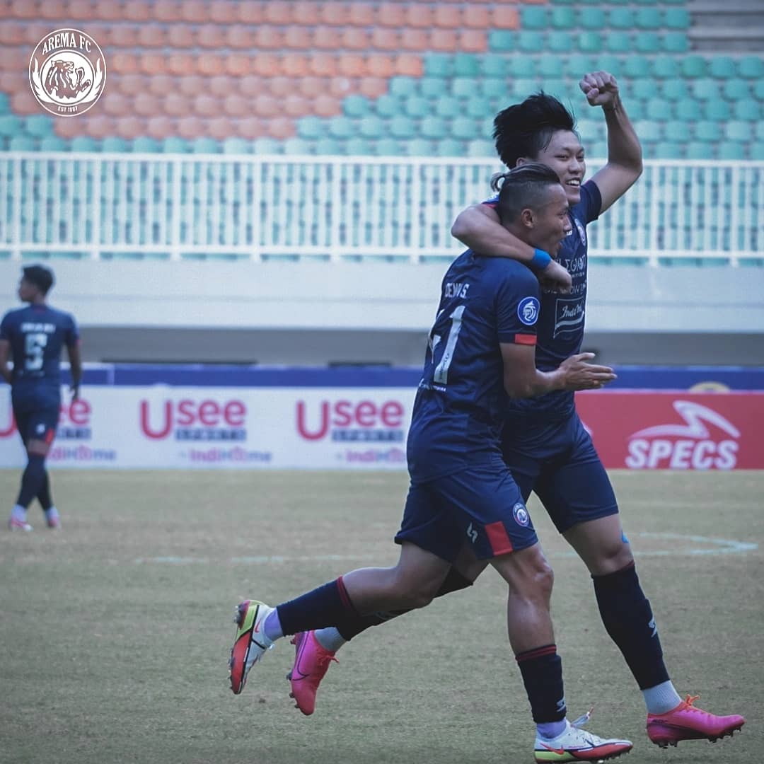 Dendi Santoso merayakan selebrasi gol setelah menjebol gawang Bhayangkara FC (Media Officer Arema FC)