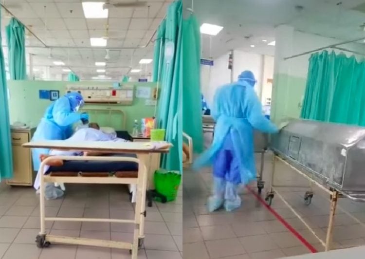Screenshot video memperlihatkan pasien Covid-19 jelang meninggal dunia (Facebook/Asia One/Jawapos/ist)