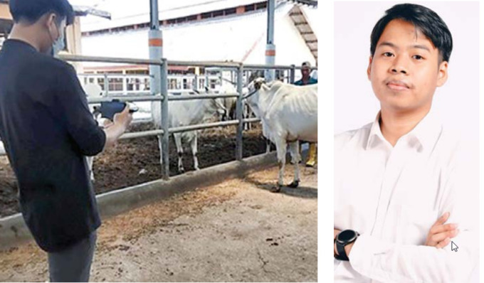 INOVATIF: Fajar Ariadi mengambil citra digital salah satu sampel sapi potong untuk pembuatan aplikasi. (FAJAR ARIADI FOR RADAR MALANG)