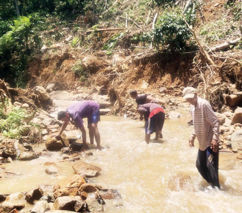 BUTUH BANTUAN: Kondisi sungai yang melintasi Dusun Sukomaju, Desa Lebakharjo Kecamatan Ampelgading usai banjir dan butuh normalisasi menggunakan alat berat. YUDISTIRA/RADARMALANG