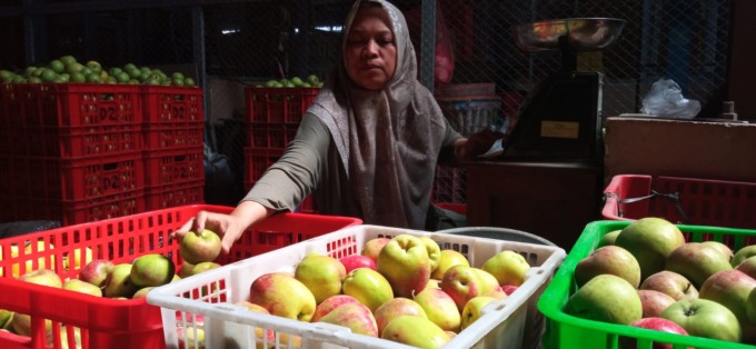 PRODUK UNGGULAN: Buah apel yang beredar di Kota Batu kebanyakan didatangkan dari Pasuruan dan Kabupaten Malang.
