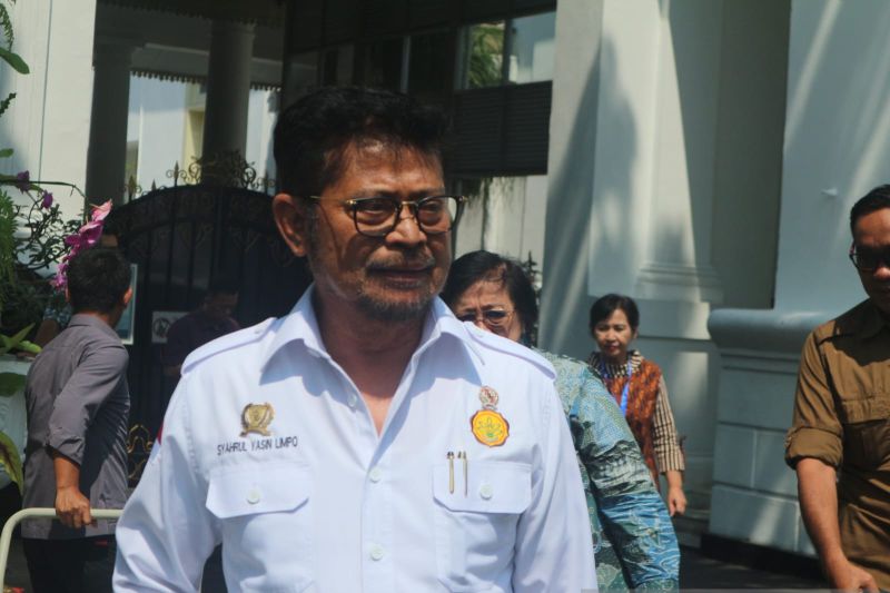 Menteri Pertanian Syahrul Yasin Limpo setelah mengikuti rapat terbatas di Kompleks Istana Kepresidenan, Jakarta, Selasa (18/7/2023).