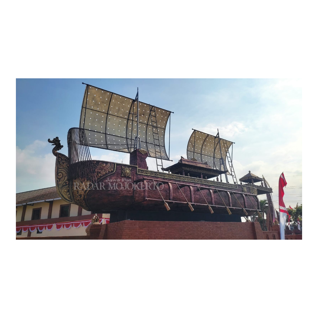 OTENTIK: Monumen Jung Majapahit di Jalan Empunala Kota Mojokerto sedikit banyak memvisualkan penerapan teknologi sederhana pada setiap komponen kapal.