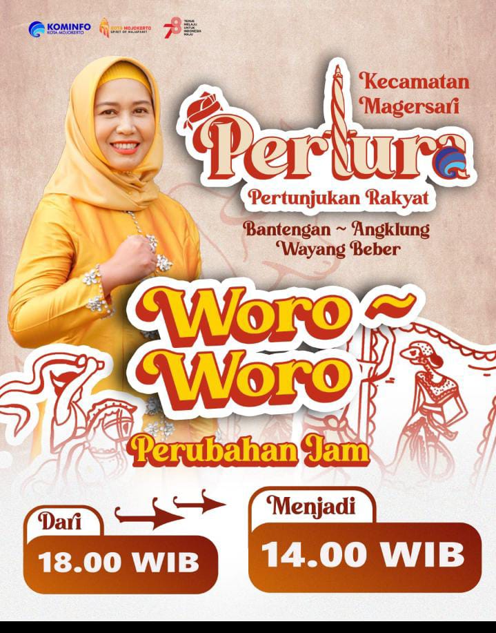 Pengumuman jadwal Pertunjukan Rakyat (Pertura) yang digelar Diskominfo Kota Mojokerto mulai siang ini, Jumat (11/8).