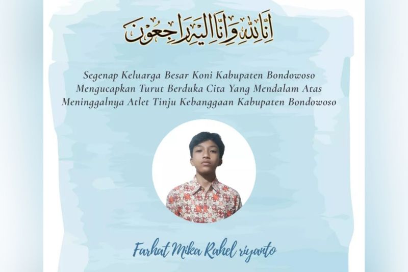 Pamflet ucapan duka bagi atlet tinju asal Bondowoso Farhat Mika Rahel Riyanto.
