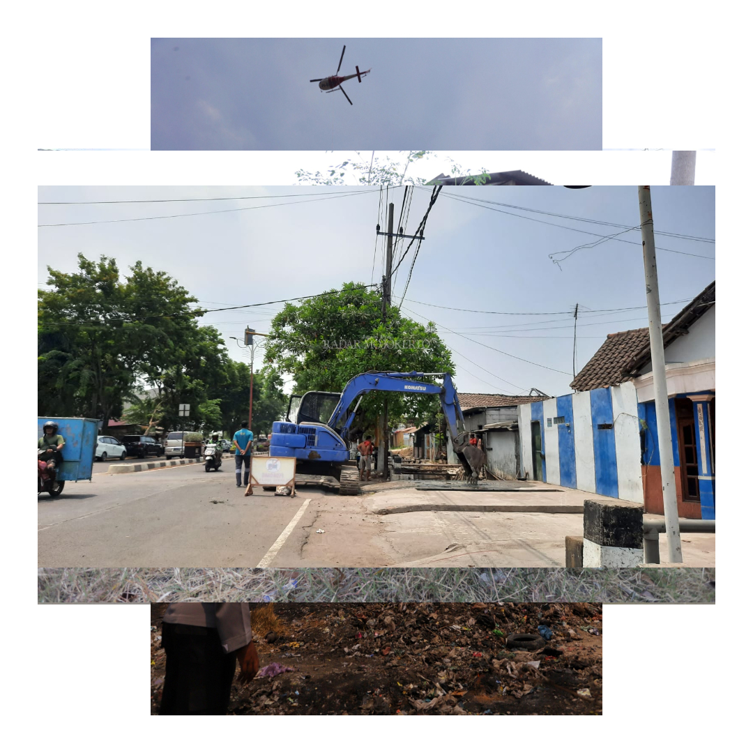 DIBONGKAR: Warga menyaksikan alat berat yang akan membongkar jembatan di atas afvour di Jalan Benpas, Kota Mojokerto kemarin.