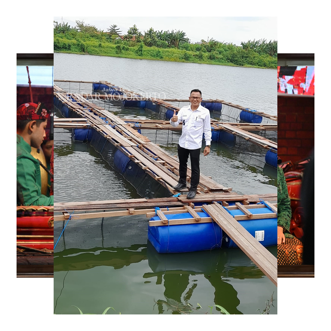 POTENSIAL: Kades Ngimbangan Rudi Subagiyo menunjukkan salah satu satu keramba ikan di waduk Long Storage Kalimati, Desa Ngimbangan, Kecamatan Mojosari.