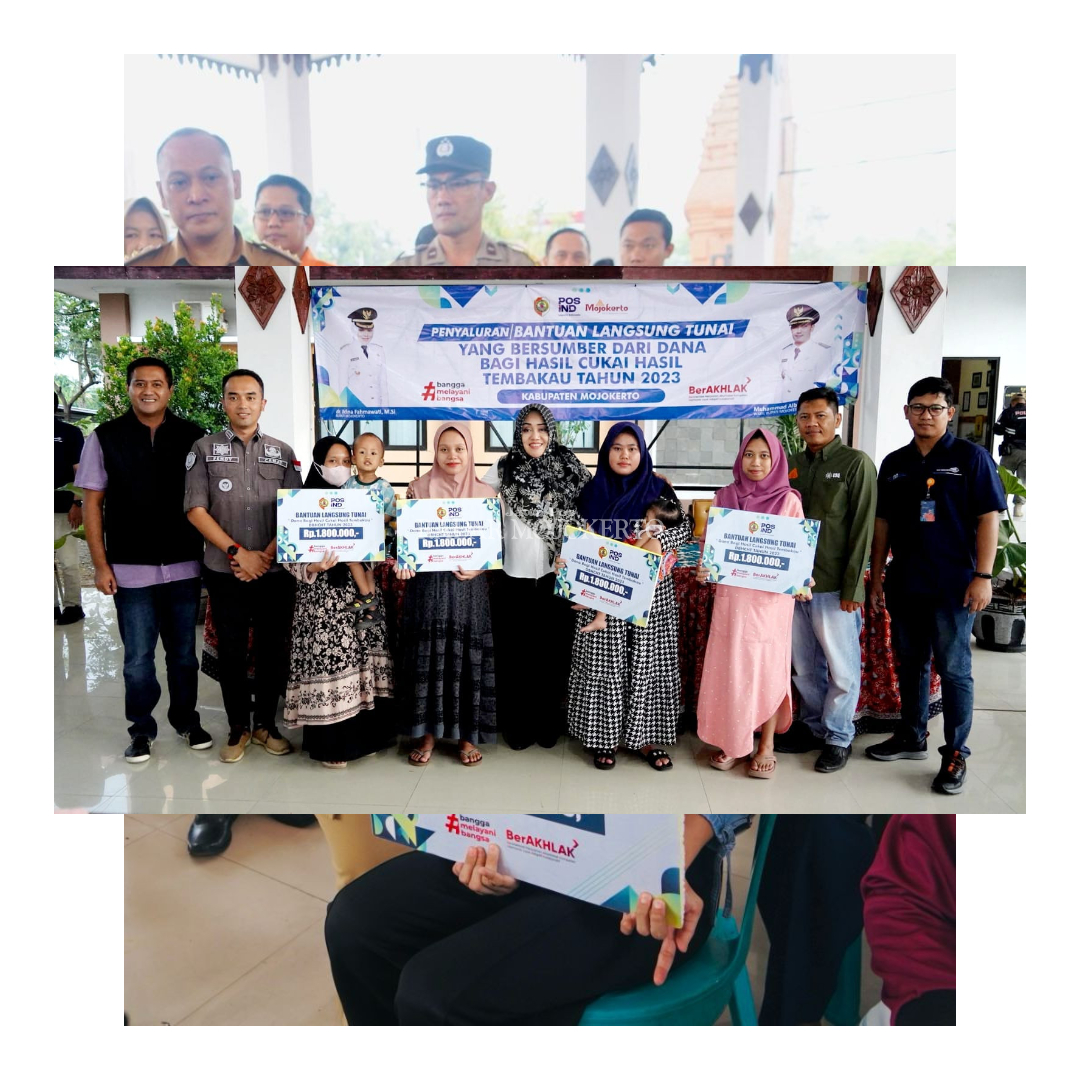 HADIR LANGSUNG: Bupati Ikfina Fahmawati menyerahkan BLT DBHCHT kepada penerima manfaat di pendapa Kecamatan Gondang 26 November 2023. Dengan sasaran keluarga stunting, KEK, Gizi Kurang se-eks Pembantu
