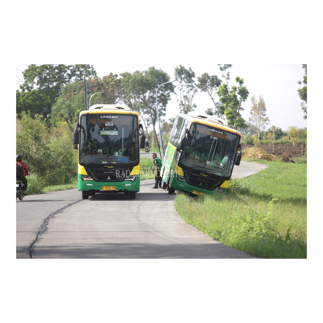 DITINDAK LANJUTI: Peristiwa kecelakaan tunggal bus Trans Jatim Koridor III nopol W 7028 UQ pada Minggu (3/12) pagi. turut diproses secara internal manajemen.