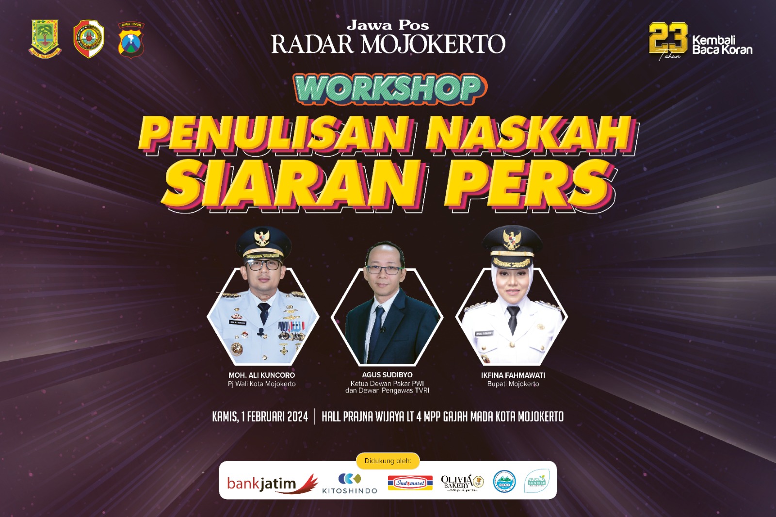 Jawa Pos Radar Mojokerto menggelar event Workshop Penulisan Naskah Siaran Pers.