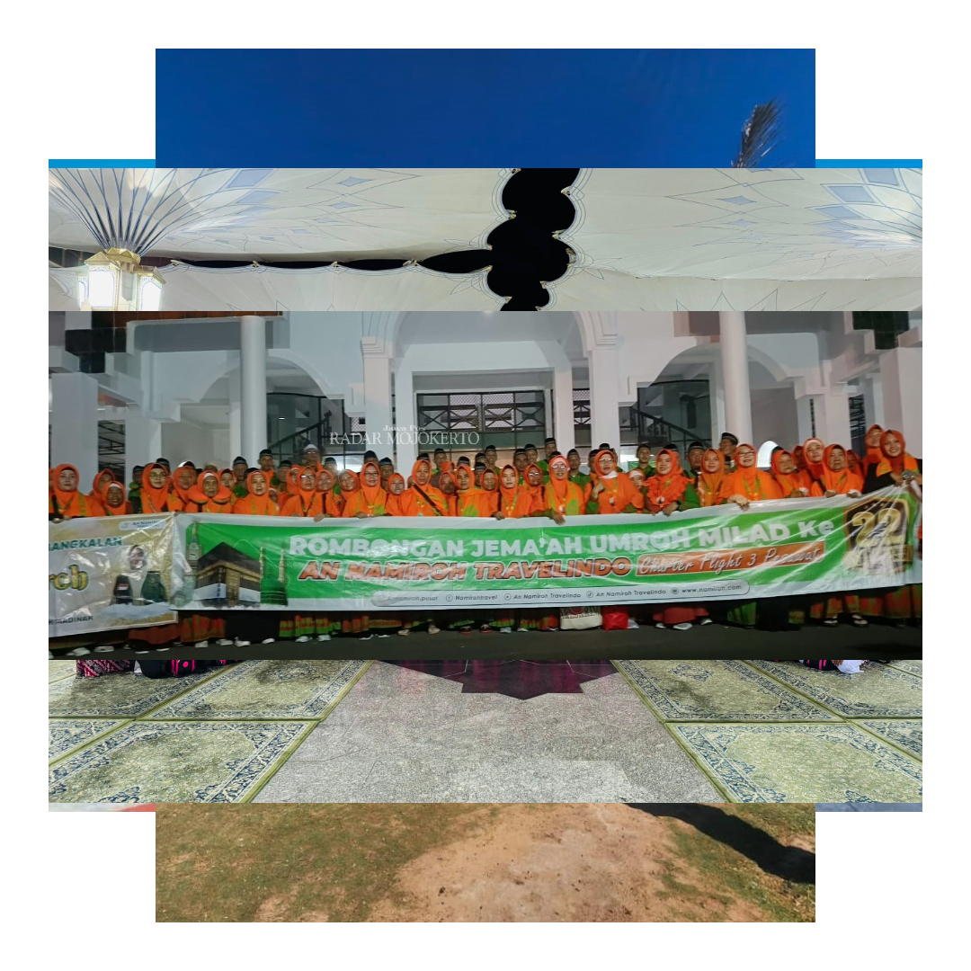 MILAD: Rombongan jamaah PT An Namiroh Travelindo sebelum keberangkatan ke tanah suci melaksanakan ibadah umrah di Bandara Internasional Juanda Terminal T2, Jumat (16/2).