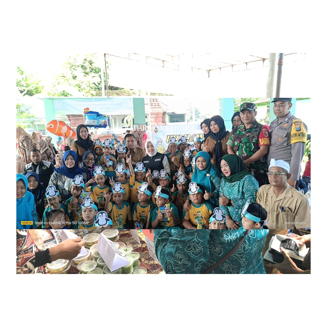 GENERASI EMAS: Bupati Ikfina Fahmawati bersama pelajar usia dini sebelum memberikan edukasi pencegahan stunting.