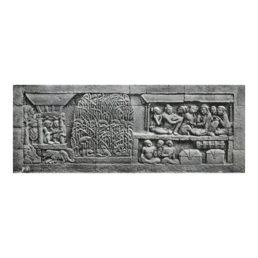 NEGERI MAKMUR: Relief Candi Borobudur menggambarkan aktivitas pertanian dan panen padi masyarakat Jawa kuno.