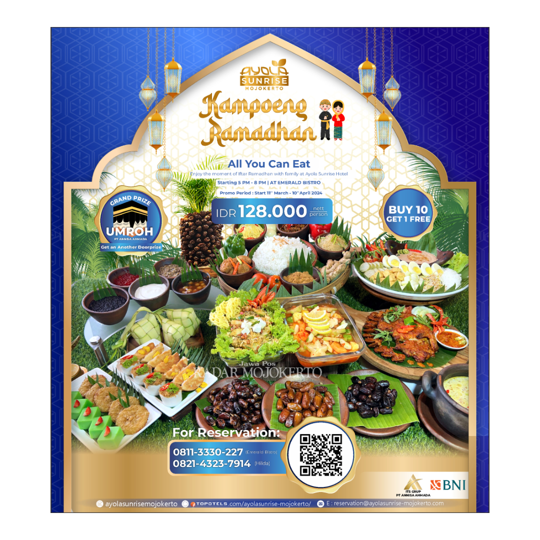 TERJANGKAU: Hotel Ayola Sunrise Mojokerto geber Promo buffet buka bersama Kampoeng Ramadan 2024.