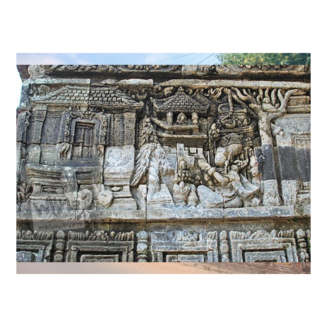 JEJAK SEJARAH: Bentuk rumah pada zaman Majapahit di relief Candi Tegowangi, Plemahan, Kabupaten Kediri.