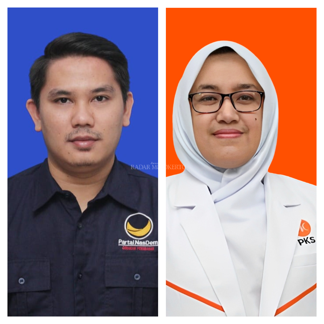 Dari kiri: Muhammad Habibur Rochman dari NasDem dan kader PKS Meitri Citra Wardani. Keduanya sama-sama asal Mojokerto diprediksi lolos DPR RI pada Dapil Jatim VIII.