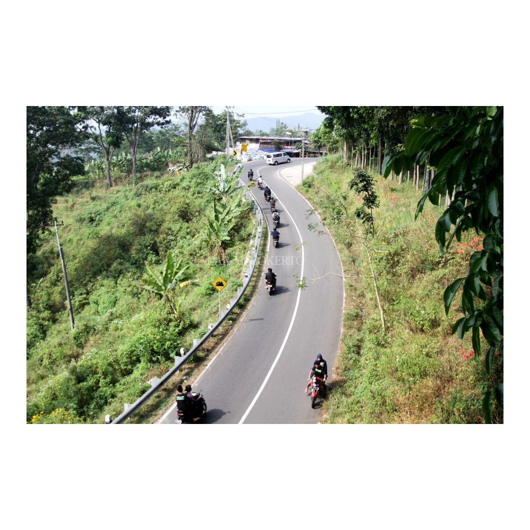 BERISIKO:  Jalan Raya Pacet-Cangar, Desa/Kecamatan Pacet, jadi salah satu jalur rawan angin kencang dan pohon tumbang.